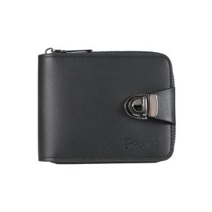 USECOAT Dây kéo Ví nam Khóa Màu trơn Ví doanh nhân Di động Ví đựng thẻ Ví da đựng tiền xu Nam