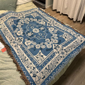 【Super low price】Europe Style Sofa Throw Blanket Cotton Thread Knitted Blanket with Tassel Floral Bohemian Sofa Cover Bed Blanket Camping Rug