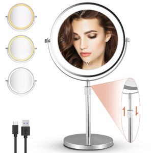 1X/10X Magnifying Makeup Mirror With Light 8 Inches Double Sided Swivel-Free Vanity Mirror With Height-Adjustable Stand