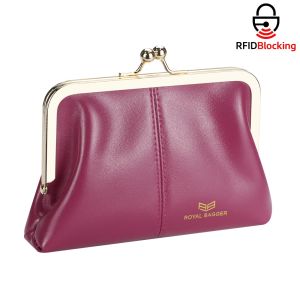 Hoàng gia Bagger thời trang chính hãng chặn RFID bằng da của phụ nữ ví với Nụ Hôn khóa khe đựng thẻ và khóa kéo túi đựng tiền xu 4120