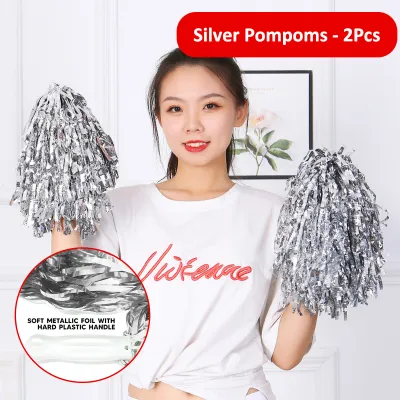 2Pcs Cheerleading Pom Poms For School Sports Festival Gold Silver Red Color Stage Performance Handheld Pompom For Cheering Events Cheering Pompoms Party Supplies