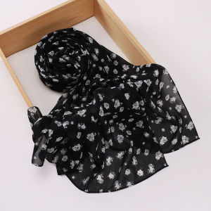 Jifang ลายตารางเสือดาวผู้หญิงตรวจสอบลายดอกไม้ผ้าคลุมไหล่ผ้าชีฟองฟองผ้าคลุมไหล่ฮิญาบผ้าพัชมีนามุสลิม PW12ที่รัดศีรษะ