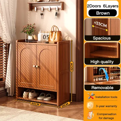 Bamboo Shoe Cabinet 5/6/7/8/9 Layers 2/3/4 Doors 30+Pairs Shoes Storage Living Room Wooden Shoe Rack Organizer