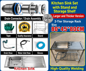 BMZAR Heavy Duty Double Bowl Stainless Steel Sink Kitchen Utility Sink with Drainboard and Storage Rack With a faucet Commercial
