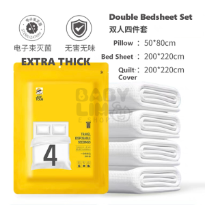 [Ready Stock] JOYTOUR Joy Tour Disposable Bedsheet Set for Travel Quilt Cover Pillow Case 蕉图一次性床单被套枕套旅行装双人床单人床 Cadar Sarung Bantal Katil Pakai Buang