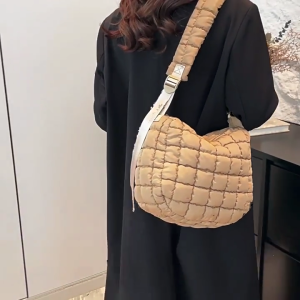 Fashionable Quilted Shoulder Bag for Women Spacious Puffer Satchel Crossbody Handbag Purse for Work College And Shopping