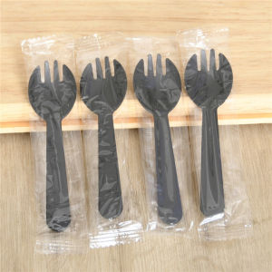 100pcs Disposable  Fork Spoon Dessert Spoon Individually Packed Utensils Fruit Fork Cake Spoon