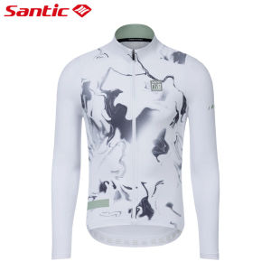 Santic Men Cycling Jersey Jacket Windproof Fleece Warm Breathable Pocket Long sleeved Bicycle Bike Top