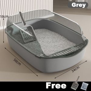 Cat Litter Box Basin Toilet with Scoop Semi Enclosed Kitten Toilet Splashproof Deodorization Tray