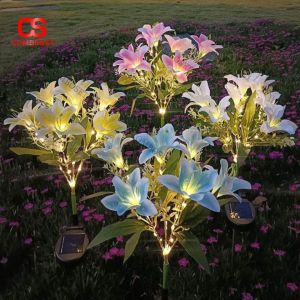 Combo 10 Đèn Cắm Đất Hoa Ly NLMT Lung Linh Cho Ban Công Lối Đi
