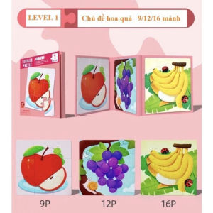 Đồ chơi xếp hình nam châm 3 puzzle in 1 bộ ghép hình 6 level nhiều chủ đề 6 cấp độ cho bé 0-5 tuổi rèn tư duy logic