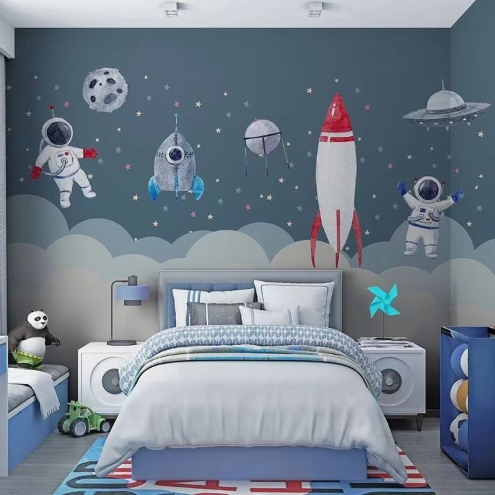 Custom Children's Room Cartoon Wallpaper Astronaut Starry Sky ...