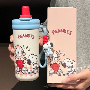 Snoopy Thermos Kawaii Cartoon Girl High Looks Straw Cup Stainless Steel Coffee Cup Accompanying Water Cup Children Birthday Gift2026