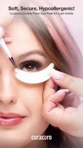 Curacoro Double Foam Eye Pads 46 Hypoallergenic Pads for Lash Extensions Under Eye Pads Oily Skin & Sensitive Eyes Soft Sticky Pads for Lash Perm Lamination Lash Remover