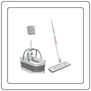 【JJ HOME】Hands-Free Flat Mop with Foldable Bucket Set/42cm Wide Mop Head/No Installation Needed