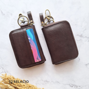 Dompet Kunci STNK Mobil Motor Keyless Kulit Sapi 3 Slot Kartu Simpel Leather Key Wallet Premium HAVANA