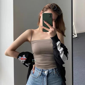 LNR Shop Tanktop Tali Spaghetti degan Cup Busa Import Premium Polos Basic Model Panjang Tank Crop Top Atasan BH Kutang Kaos Dalaman Kasual Singlet Casual Sport Bra Kasual Wanita ABG Remaja