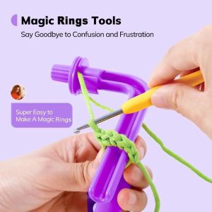 GIORGIONE Yarn Guide Crochetobe Crochet Holder DIY Craft Magic Rings Tool Yarn Tension Regulator Professional Ergonomic Handle 3 in 1 Crochet Helper For Beginners