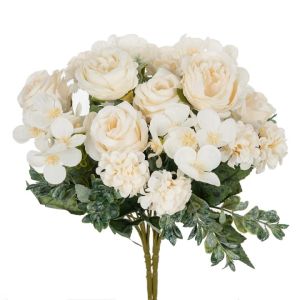 White Artificial Rose Peony Hydrangea Mixed Bouquet Faux Flowers Wedding Home Bridal Vase Decoration