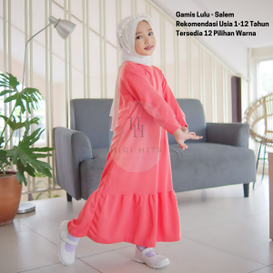Hirihita Baju Gamis Lulu Anak Perempuan Creep Spandek 12 Pilihan Warna Hitam Maroon Salem Biru Navy Ungu Lilac 1-12 Tahun
