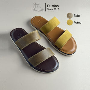 Dustino Slide Nam Quai Ngang Đế Crepe Dép 2 Quai Ngang Nam Da Bò Màu Nâu Đế Crep