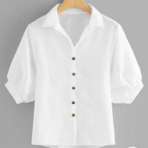 Baju Atasan Kemeja Blouse Putih Crop top Jumbo Lengan Pendek