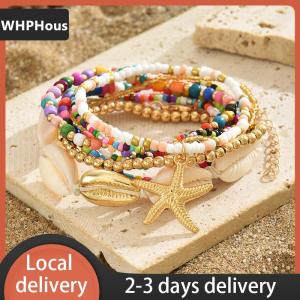 [COD] WHPHous Ship within 24 hours 7Pcs Bohemian Style Starfish  Hand Woven Bracelet For Women Girls Fashion Beaded Bracelet Summer Beach Vacation Accessories