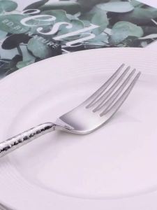 6/12/15Pcs Sliver Heavy Cutlery Stainless Steel 304 Tableware Western Dinner Set Mirror Hammer Pattern Handle Fork Spoon Set