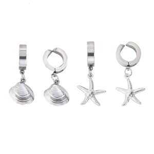 Stainless Steel Earrings with Elastic Clasp Seashells/Starfish Hypoallergenically Sensitive Ears Ear Accessories