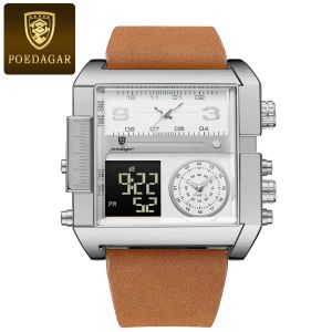 Đồng Hồ Nam POEDAGAR T997 Hình Chữ Nhật Sang Trọng Đa Chức Năng Kỹ Thuật Số Đa Vùng Thời Gian