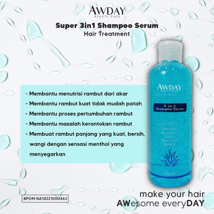 Shampo awday 3in1 serum hair treatment / shampoo awday memanjangkan rambut BPOM / rambut rontok