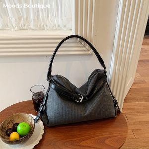 MOODS Túi Hobo Đeo Chéo Đeo Vai Phong Cách Doanh Nhân Cho Nữ Túi Tote Mua Sắm Sức Chứa Lớn Kẻ Sọc Vải Cotton 20262026