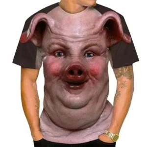 [Local Stock] HBESTY Halloween Christmas Men Funny 3D Printed Fat Pig T Shirt Summer Short Sleeve Loose Streetwear Tops Casual Animal Graphic Tee Fashionable