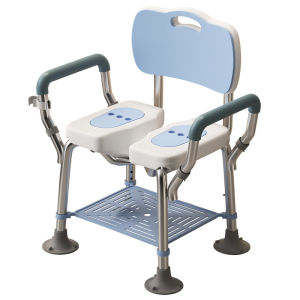 5-Level Adjustable Shower Chair with Backrest Armrests Suction Feet Storage Shelf for Elderly Bath Safety