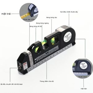 Thước Thủy Cân Mực Laser Đa Năng Fixit Laser Tia Dọc Ngang Tặng Kèm -LUMBL