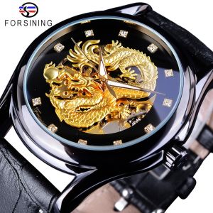Original Forsining Diamond Display Dragon Black Gold Luminous Hand Transparent Mens Watch Top Brand Luxury Waterproof Mechanical Watch. Mens gifts