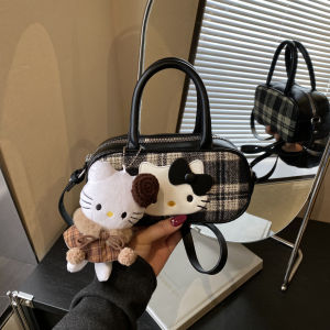 Korean-style trendy little girls shoulder bag cartoon cute kitten baby handbag fashionable plaid childrens accessory bag