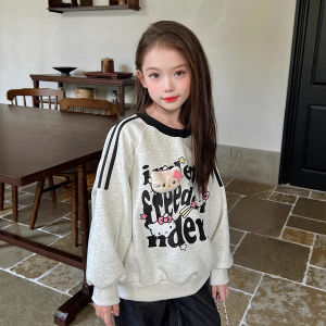 Christmas gifts Halloween Anime Girl Sanrio Cartoon Long Sleeved T-Shirt Hello Kitty Spring Autumn New Item Kawaii Kids Letter Printed Casual Loose Tops