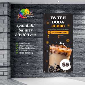 Cetak Spanduk Banner promosi es teh boba jumbo spesial musim dingin