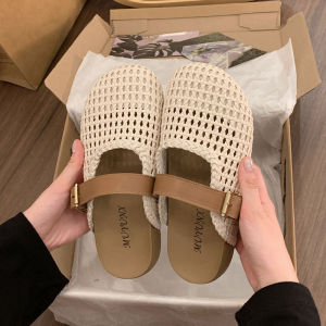 [Free Shipping] Retro woven toe-cap sandals for women summer outdoor wear 2026 new mesh sandals thick-soled flip-flops