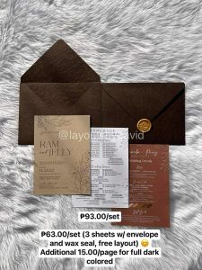 Customized Invitations (3 sheets w/ envelope wax seal free layout dark colored & dried flowers)