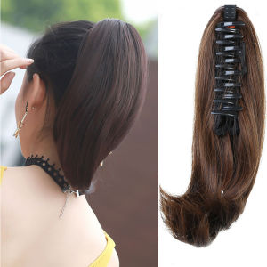 20CM Washable Hair Extension Human Hair Short Straight Ponytail Extension Claw Clip In Hair Extensions Natural Pony Tail Fake Hair Hairpiece for Women