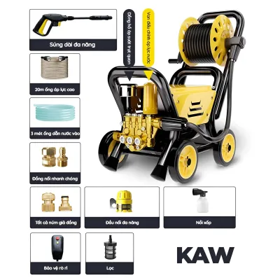 Máy Rửa Xe Công Nghiệp KAW Công Suất Lớn 3000W Tầm Phun Xa 10M Dây Ra Vào 23 Mét Dễ Dàng Sử Dụng
