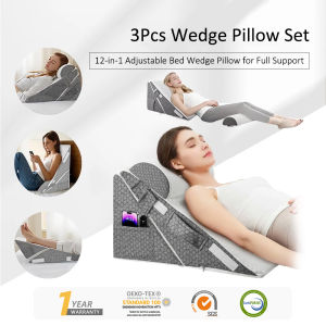 Luxerest Adjustable Comfort Wedge Pillow with 10-in-1 Design Anti-Slip Breathable Fabric and Pocket - Post-Surgery Neck and Leg Pain Relief