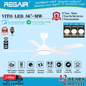 REGAIR Vida DC Motor Ceiling Fan with Light 56" 5Blade 16Speed 10000CFM Remote Control 12-year warranty