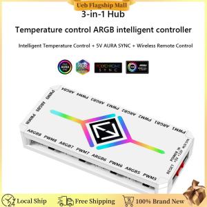 [Ueb Flagship Mall]1 To 9 Ports 3 in 1 5V 3 Pin ARGB Controller Cooling Fan Hub with Remote PWM Fan Hub PWM & ARGB Hub Splitter for PC Case