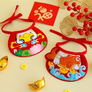 ZXCE Cute Cat Towel Embroidery Bib Stylish Cartoon Pet Water Scarf Washable Comfortable Pet Collar Spring Festival
