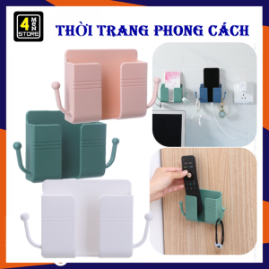 Kệ Dán Tường Để Điện Thoại Khi Sạc Có Khe Hở Kèm Quai Móc Đồ Tiện Lợi/ Giá Đỡ Sạc Điện Thoại Treo Tường Kèm 2 Móc Treo Đồ Đa Năng / Kệ Đựng Đồ Dán Tường Đa Năng