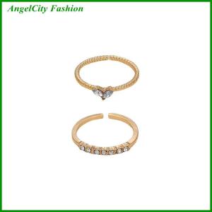 AngelCity Fashion Store 2Pcs Set Zircon Heart Rings For Women Opening Adjustable Weave Rhinestone Ring Engagement Wedding Jewelry Fashion Girlfriend Gifts