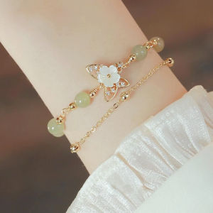 Lovelylife🔥 Gelang Bunga Giok Hetian Rantai Lapisan Ganda Gelang Wanita / Bunga Giok / Gelang Premium Elegan